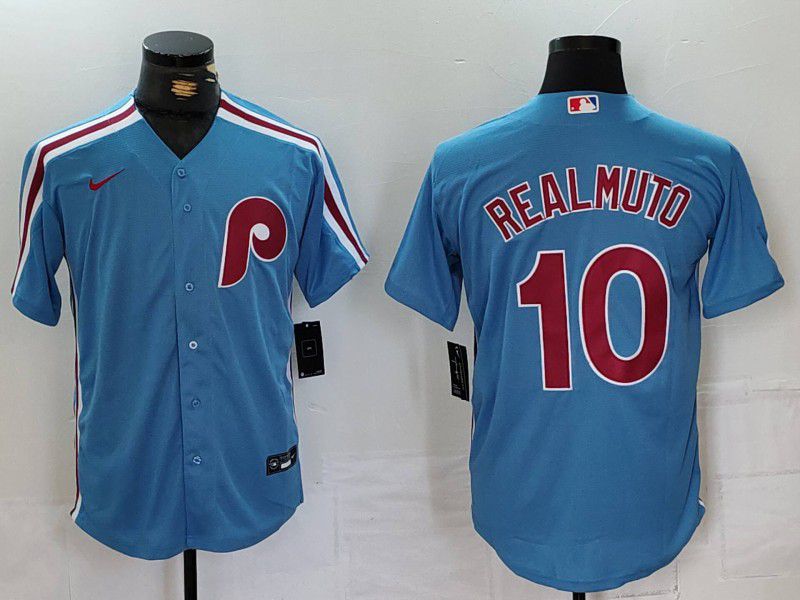 Men Philadelphia Phillies #10 Realmuto Blue Throwback 2024 Nike MLB Jersey style 1